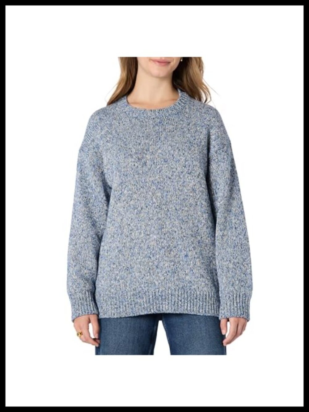 Oversized Fit Cotton Blend Crewneck Pullover Sweater Ribbed